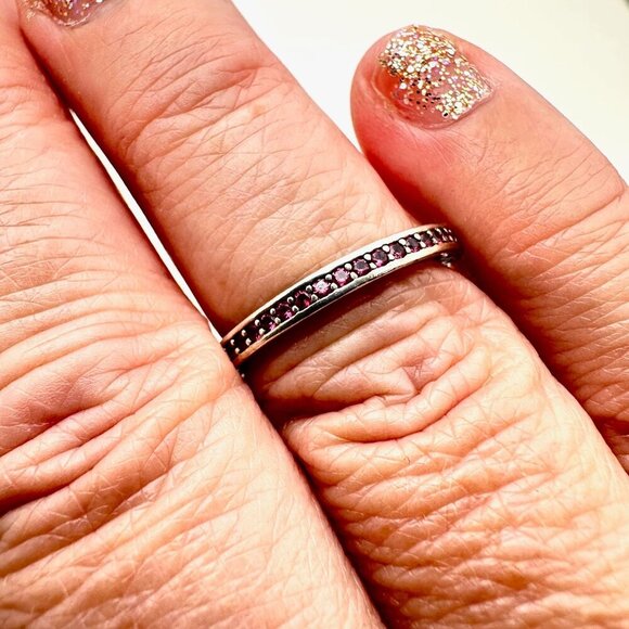 Pandora Cerise Radiant Hearts Ring Pink Stones Sterling Silver Size 6.5 - Picture 2 of 7